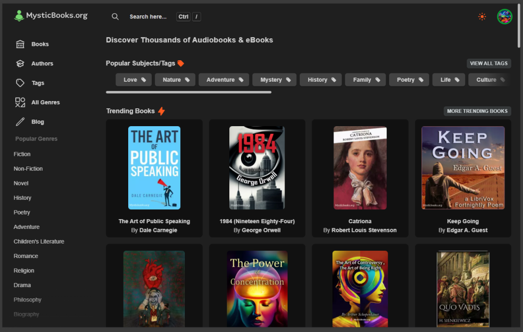 mysticbooks.org a free eBooks and Audiobooks resource